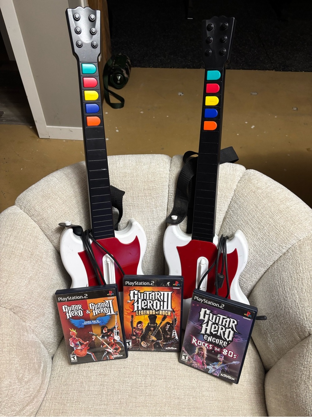 Guitar Hero Dual Red & White Guitar Controllers for PlayStation 2 - Bundle
